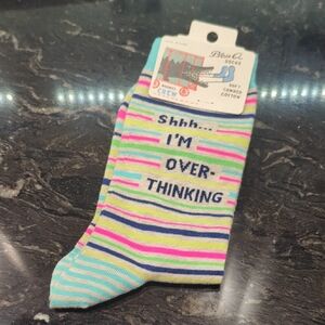 Blue Q Socks Shhh I'm Over Thinking Women's Crew Socks Striped Multicolored